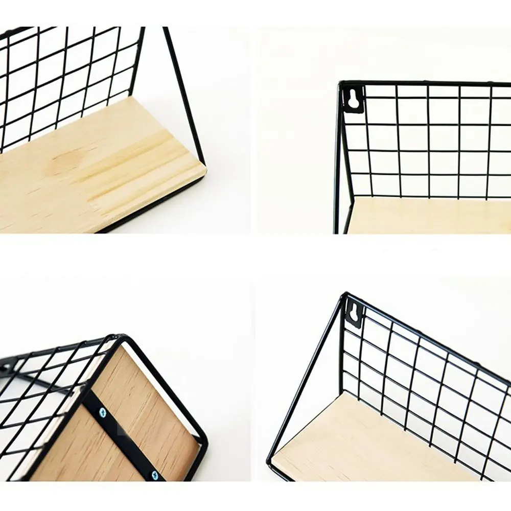 Wooden Iron Storage Shelf Wall Mounted Storage Rack Organization For Kitchen Bedroom Decor Kid Room DIY Wall Decoration Holder