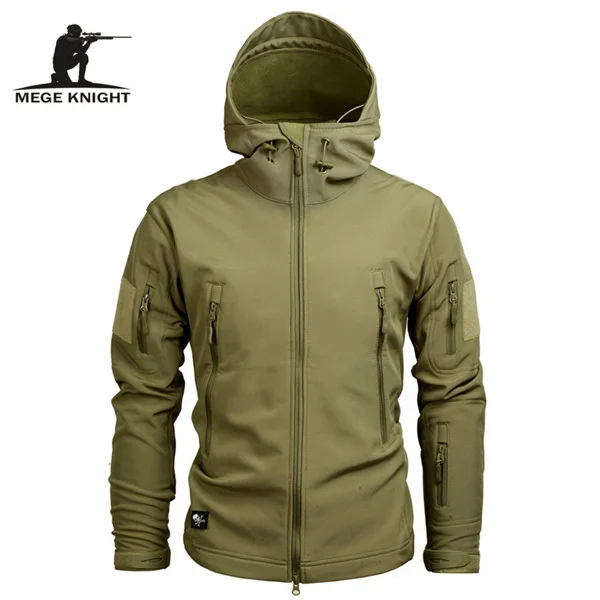 KHAKI Mege брендовая камуфляжная Военная Мужская куртка с капюшоном, Sharkskin Softshell тактическое пальто армии США, мультикамо, лесной, A-TACS, AT-FG - Цвет: KHAKI