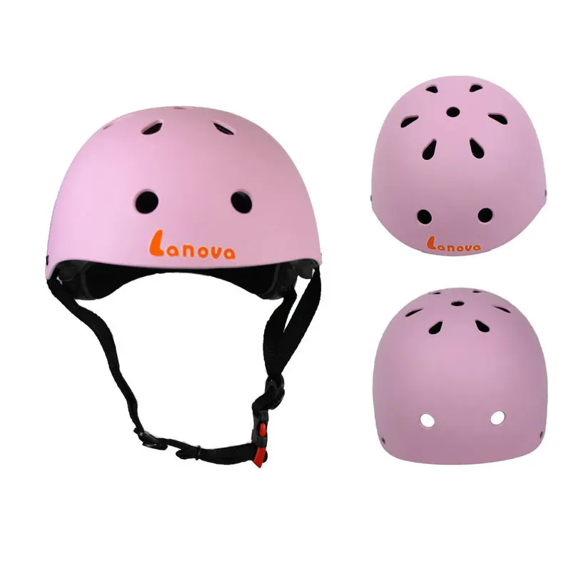 Pink helmet LANOVA протектор 7 шт./компл. Велоспорт катание скейтборд шлем Локоть Колено запястье колодки детский велосипед велосипедный роликовый защитный механизм - Цвет: Pink helmet