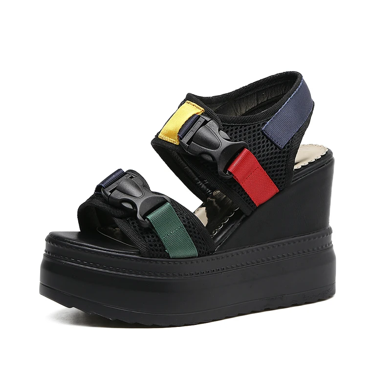 Женская обувь на танкетке Летние босоножки высоком толстом каблуке в стиле панк