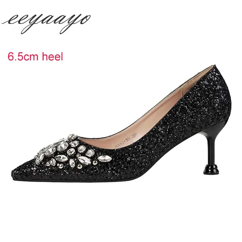 Black 6.5cm heel Г., новые весенние женские туфли-лодочки пикантные женские свадебные туфли на высоком тонком каблуке с острым носком, украшенные стразами золотистые туфли на высоком каблуке - Цвет: Black 6.5cm heel