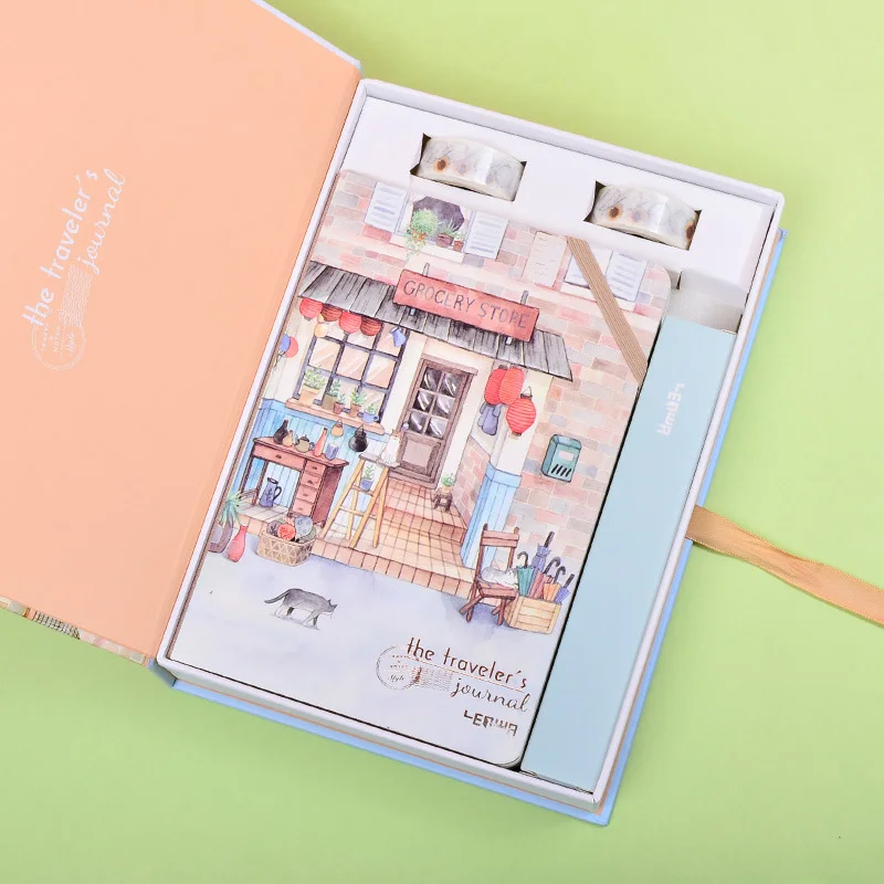 Grocery store Корейский A5 блокнот Набор Kawaii милый планировщик Органайзер Dokibook личный дорожный дневник записные книжки+ 6 цветных ручек и ленты - Цвет: Grocery store