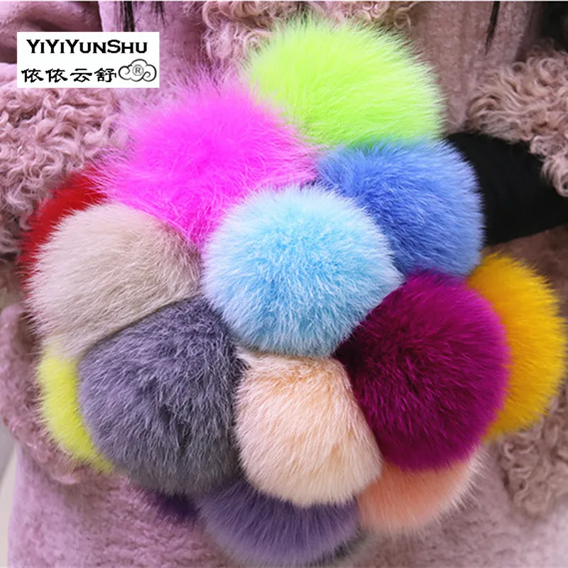 Yiyyunshu 13-14 см натуральный лисий мех шапка с меховым помпоном для шляпа и сумка натуральный мех шары помпоны для шапок
