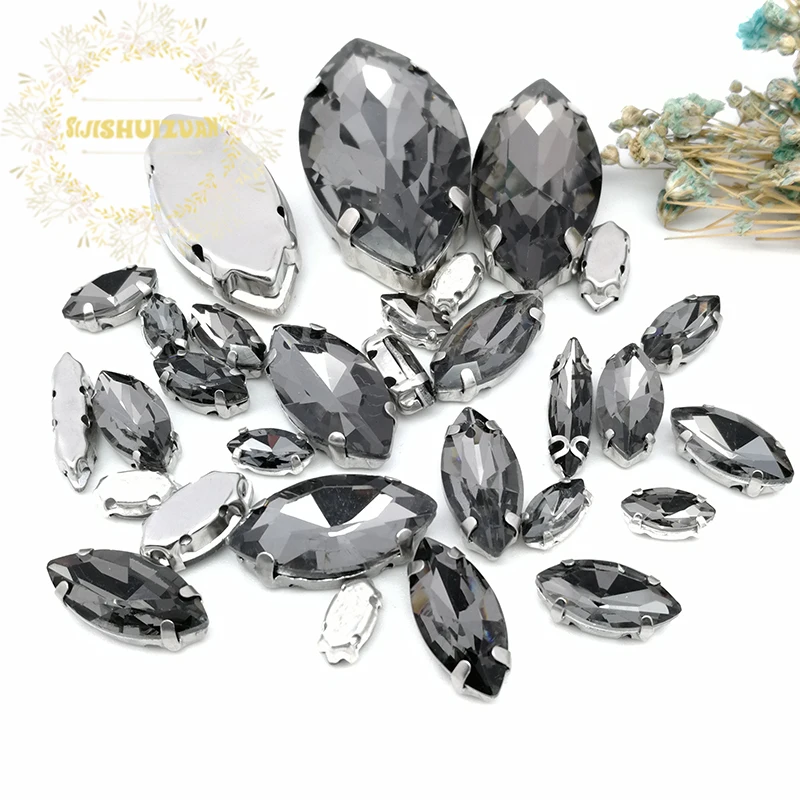 8 размеров 30 шт. Бесплатная доставка! Серое стекло в форме конского глаза