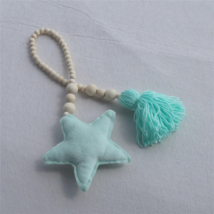 Green Star Tassel INS Скандинавская звезда Луна кисточка деревянный бисер Украшение для детской комнаты детская палатка подвесная подвеска Настенный декор реквизит для фотосессии - Цвет: Green Star Tassel