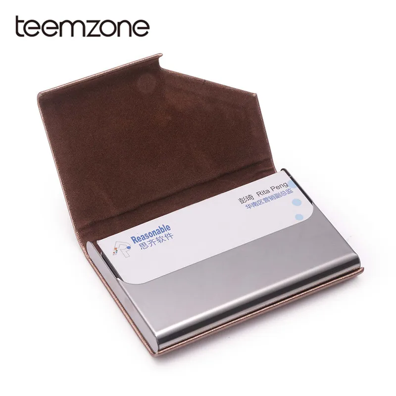 Teemzone модные кожаные нержавеющая сталь Функция Card Case бизнес держатель для карт