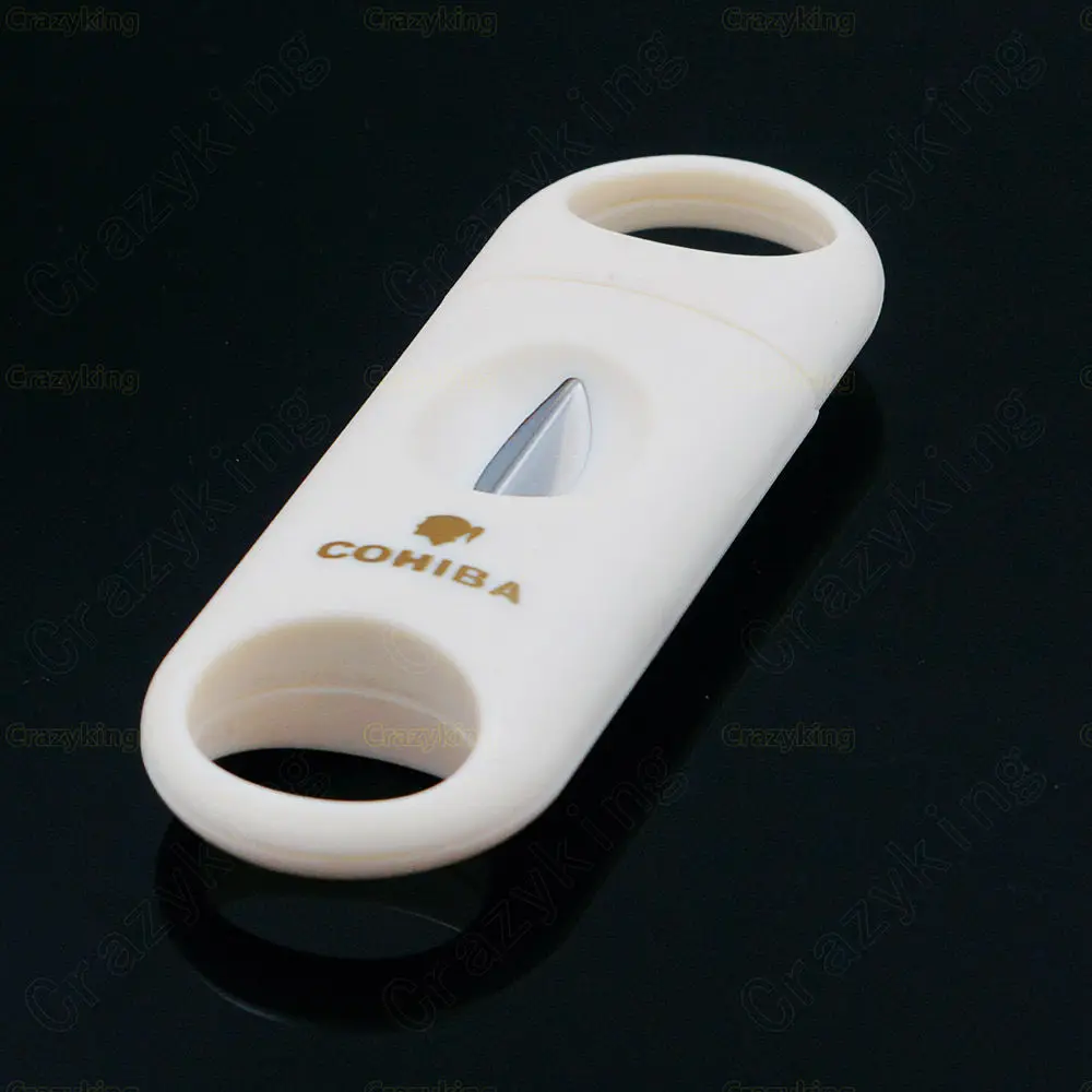Белый COHIBA металлический V образный нож пластиковый сигарный резак ножницы V-Cut Clipper порт Куба сигары резак аксессуары для сигар - Цвет: Белый