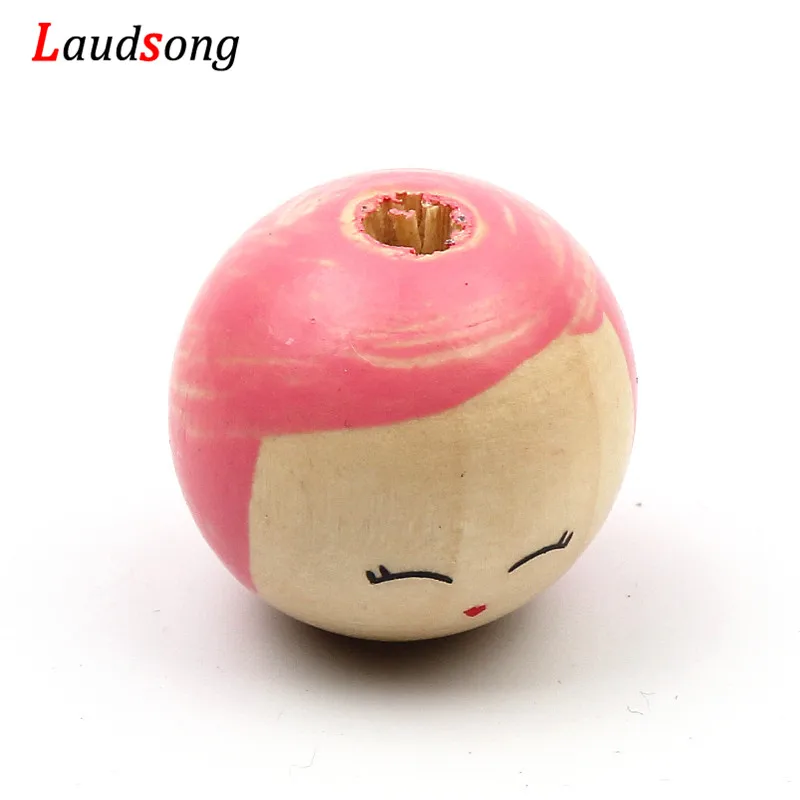 Lighe Pink 5 шт. 25 мм из натурального дерева, бисер, русские куклы, смайлик, круглые деревянные разделительные бусины для самостоятельного изготовления ювелирных изделий - Цвет: Lighe Pink