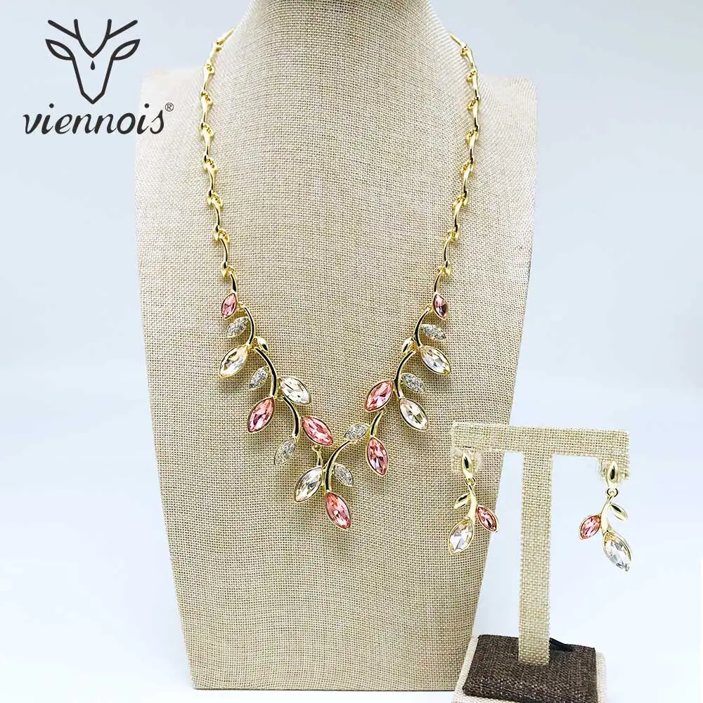 Viennois, Микс, серебро/розовое золото/золото, ожерелье с кристаллами, серьги-гвоздики, стразы, Ювелирные наборы для женщин, свадебные