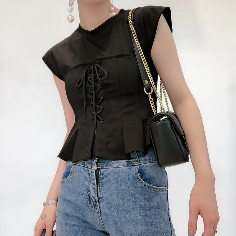 TWOTWINSTYLE элегантная тонкая футболка для женщин с круглым вырезом коротким рукавом