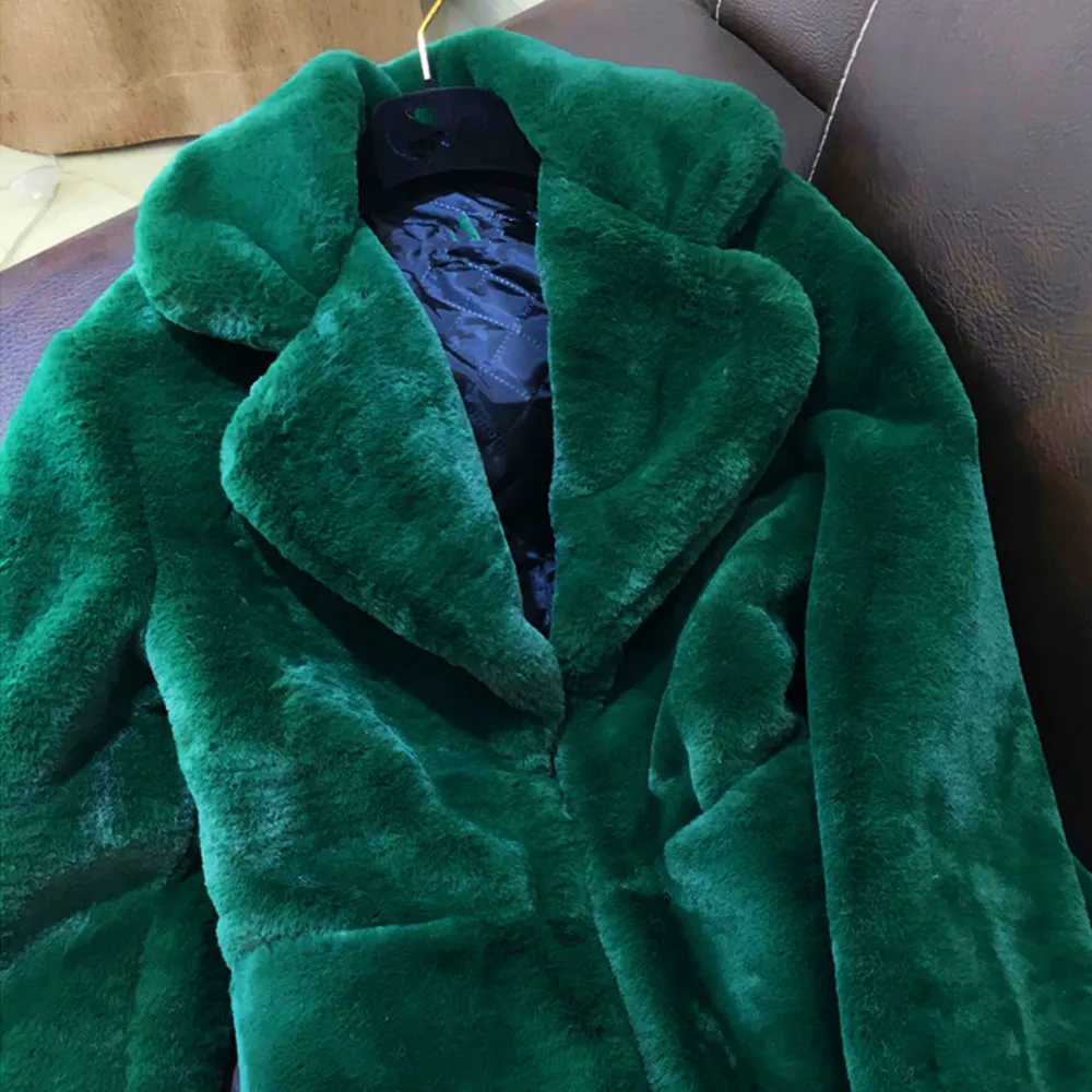 

GTGYFF Coat winter women solid green women's faux fur jacket with collar outerwear female warm clothing customize dropshipping