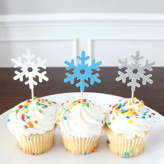 glitter Snowflake winter birthday Christmas cupcake toppers wedding bridal shower party decoration doughnut dessert picks | Дом и сад