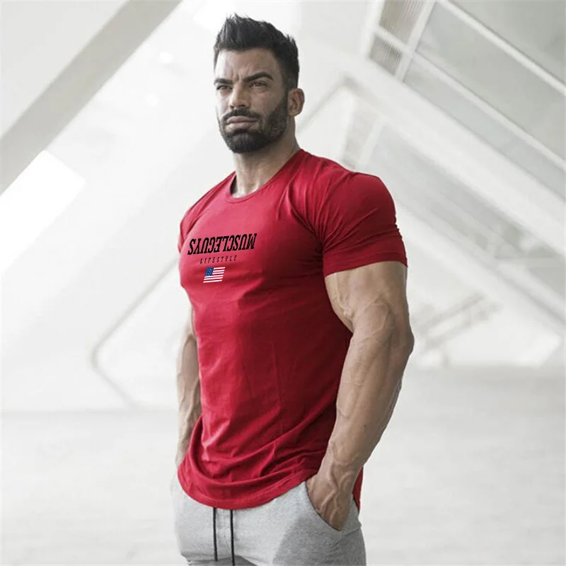 Muscleguys Liftstyle летняя модная мужская футболка с коротким рукавом для фитнеса Мужская одежда для тренажерных залов облегающая футболка хип-хоп топ тройники