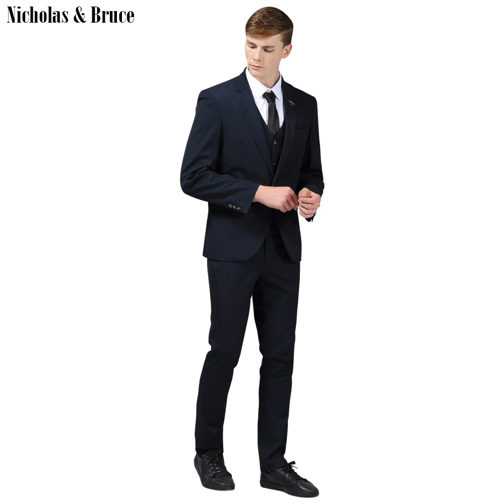 Мужской костюм N & B синий из 3 предметов с пальто и штанами для свадьбы 2019|Костюмы| |