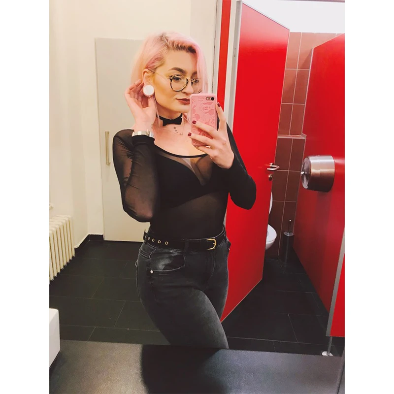 

LIVA GIRL Sexy Club Jumpsuits Bodysuit Women Mesh Bodysuits Rompers Bodycon Jumpsuit Female Long Sleeve Sheer O-neck Body Tops