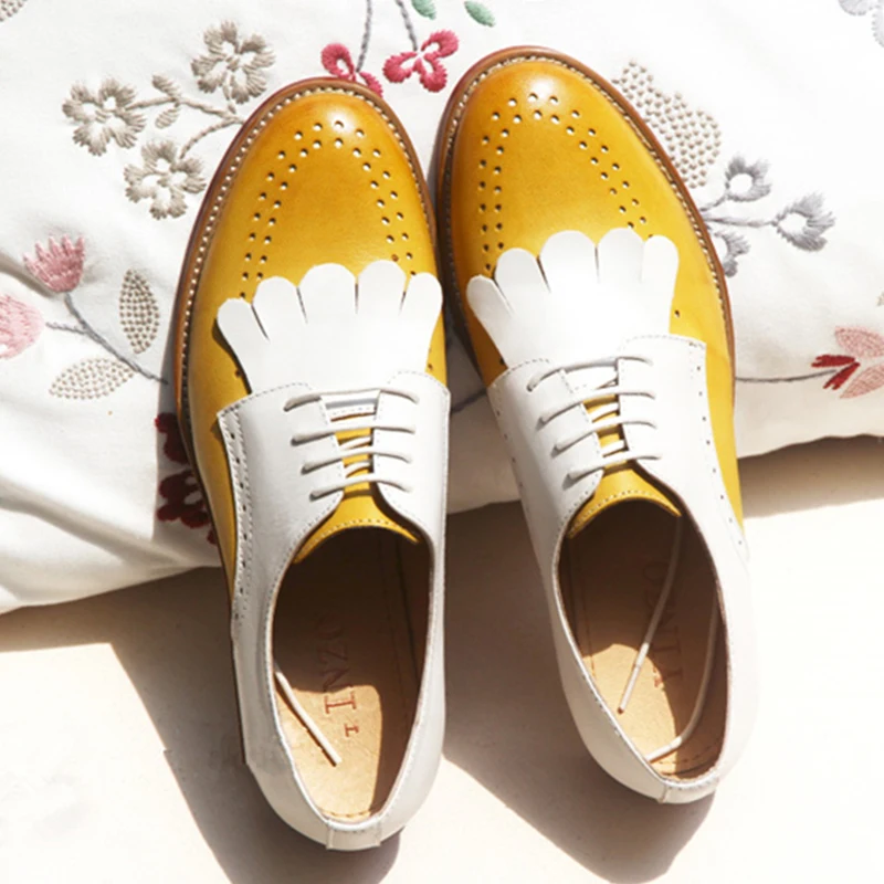 Yinzo Women flat shoes 2020 genuine leather flats platform brogues ladies summer woman gladiator rubber sole shoes|Обувь без каблука|
