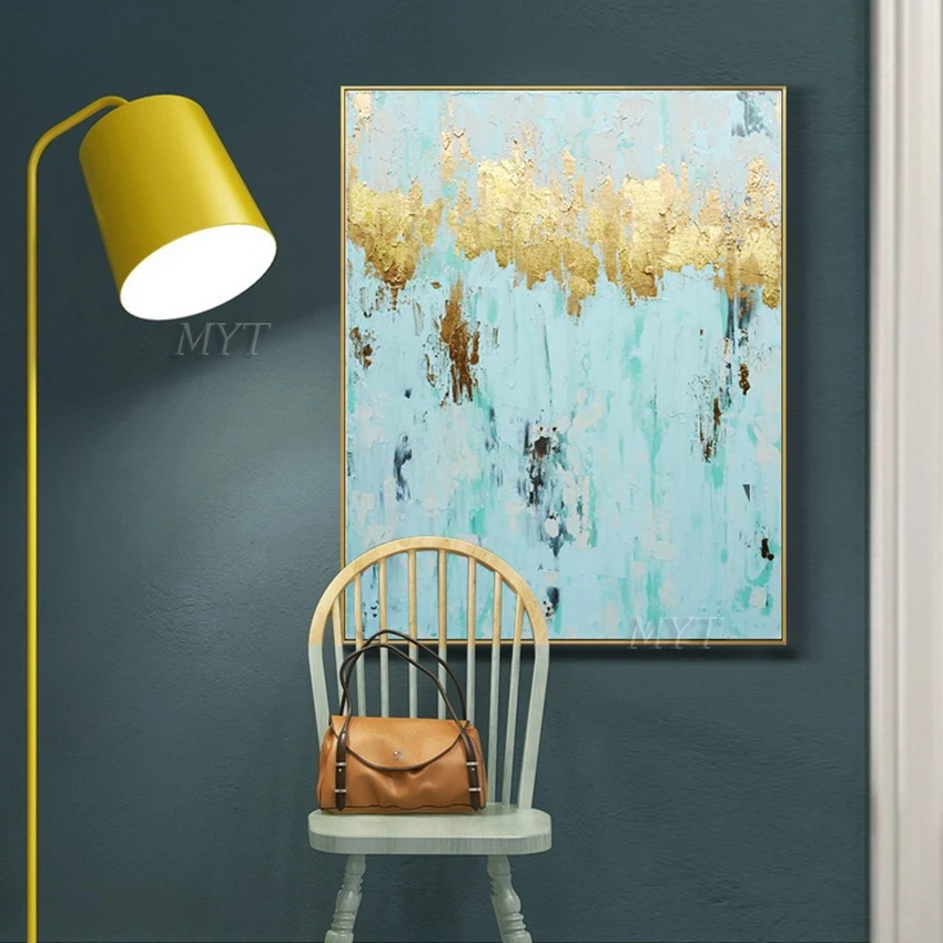 

MYT 100% Hand Painted Glod and Green Oil Painting Canvas Paintings For Living Room Modern Picture Wall Art Pictures Unframed
