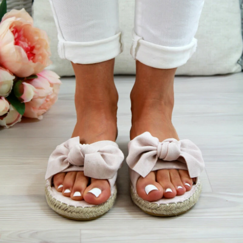 Women Sandals Torridity Woman Cute Bow Slippers Hemp Open Toe Casual Shoes Ladies Outdoor Beach Flops Female