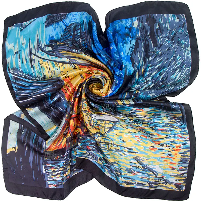 100% шелковый шарф женский головной платок для кафе шелковая большая бандана 2019