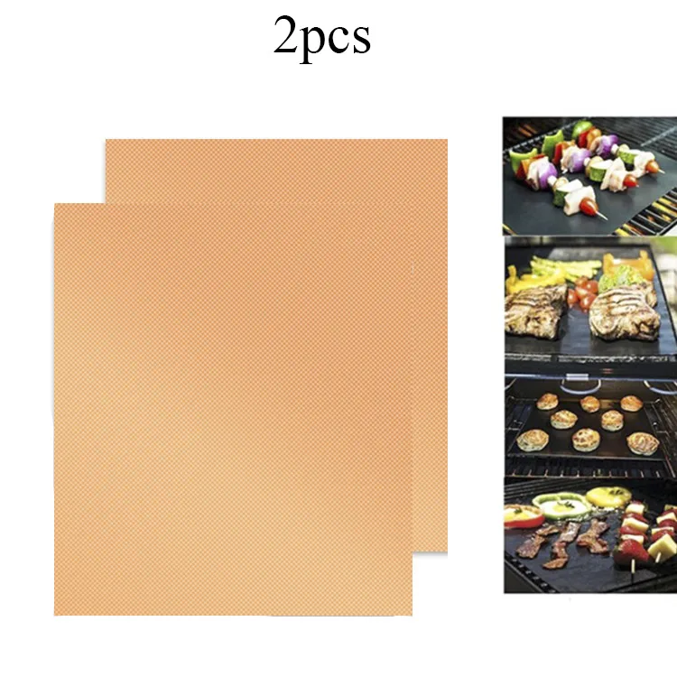 2pcs Copper Антипригарный коврик для гриля, барбекю, лайнер для выпечки, тефлоновый лист для выпечки, многоразовый коврик, коврик для приготовления пищи, термостойкий коврик для выпечки - Цвет: 2pcs Copper