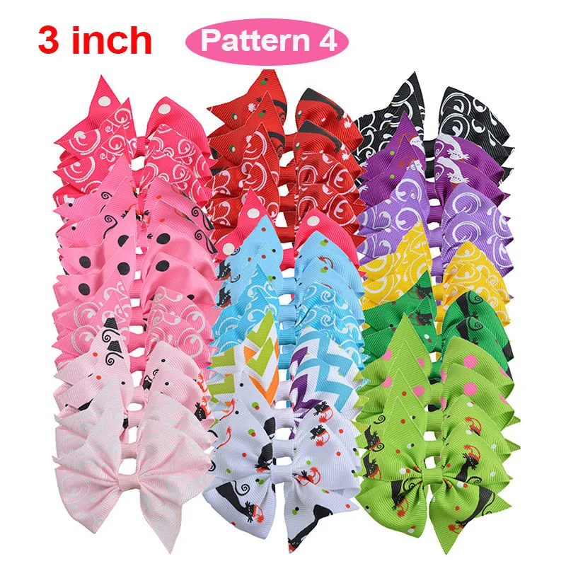 Pattern-4 20 пар, бант из корсажной ленты для девочек, банты для волос со стразами, заколки для малышей, модные повязки на голову, заколки для малышей - Цвет: Pattern-4