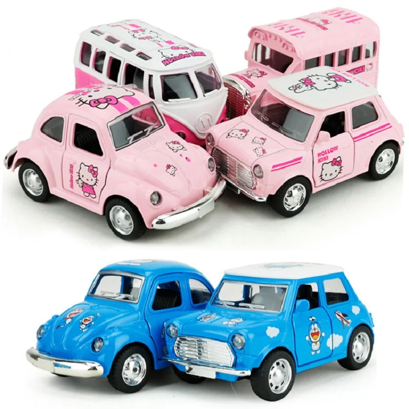 Q версия Kt hello kitty Милая мультяшная модель автомобиля из сплава розовый акусто