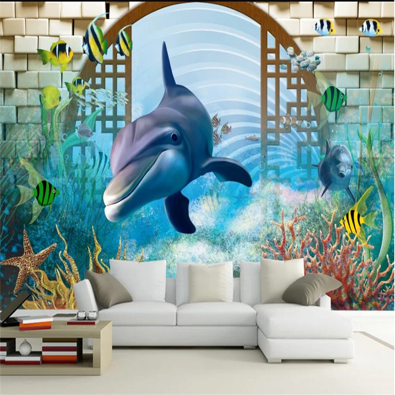 3d-дельфин beibehang 3D мультяшный фон для детской комнаты настенная живопись на заказ