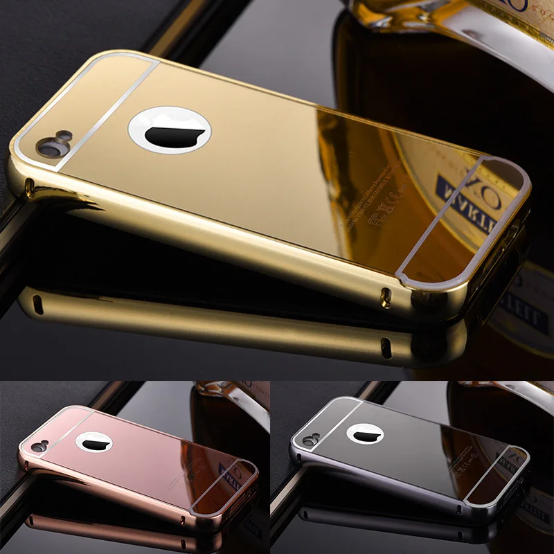 Ультра Тонкий Зеркало Чехол Для iPhone 4 4S Мобильный Телефон Класса Люкс алюминиевый