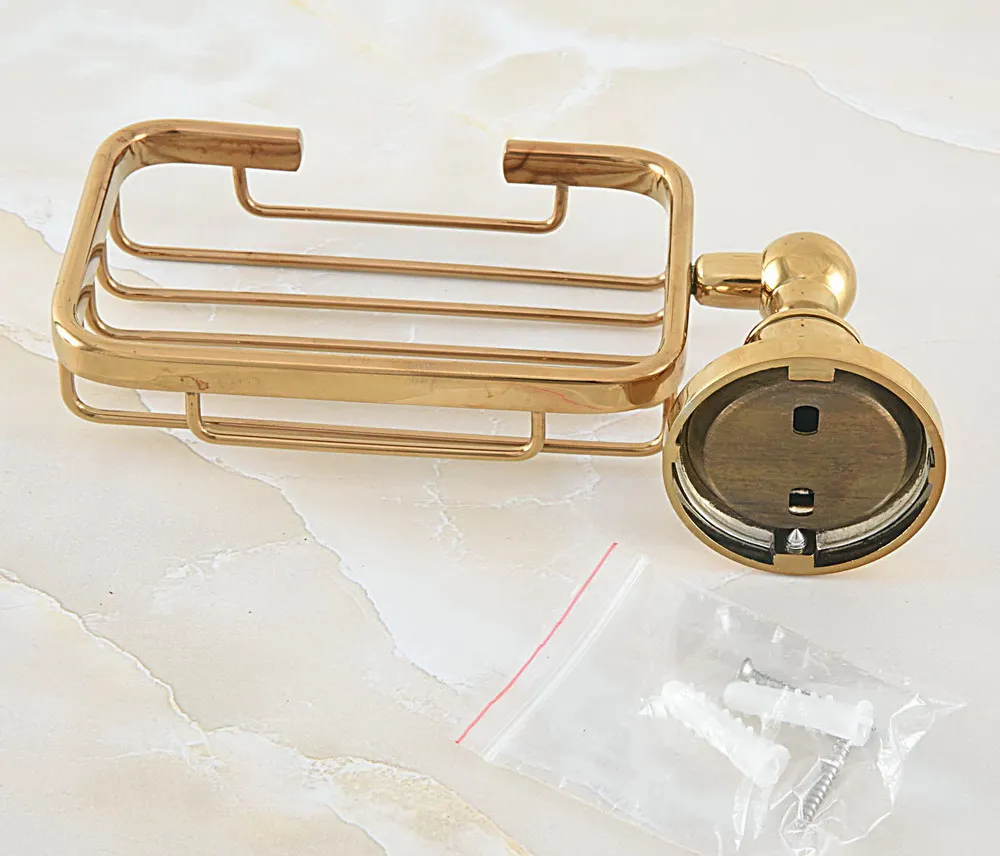 Bathroom Accessory Luxury Gold Color Polished Brass Square Wall Mounted Soap Dish Holder Basket aba889 | Обустройство дома