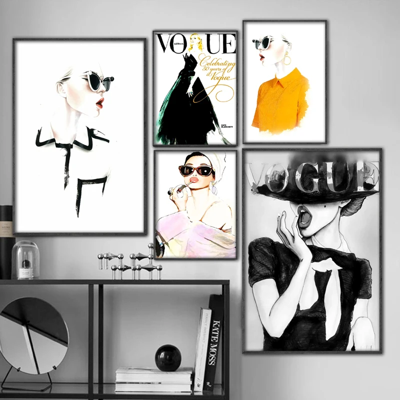 NOOG Cuadros Vogue рисунок цитаты плакаты и принты холст настенный поп-арт черно-белая живопись декоративная картина скандинавский Декор
