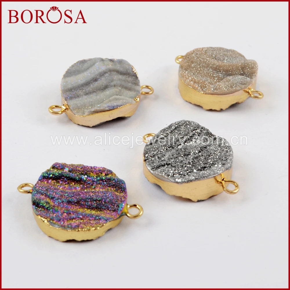 BOROSA 10 шт. круглый Радужный титановый Галактический кварц Друза медный