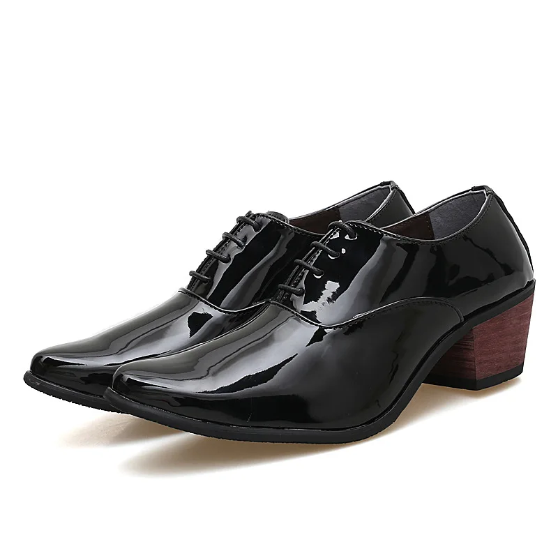 Black Leather Shoes Merkmak/мужские туфли-оксфорды из лакированной кожи; модные модельные свадебные туфли для жениха; дышащие туфли с острым носком на высоком каблуке; деловые туфли для выпускного - Цвет: Black Leather Shoes