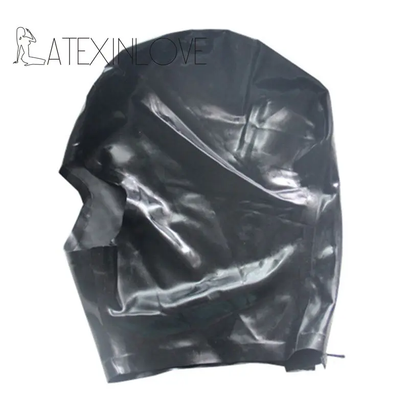 Черная латексная маска с капюшоном резиновая открытым ртом на молнии для