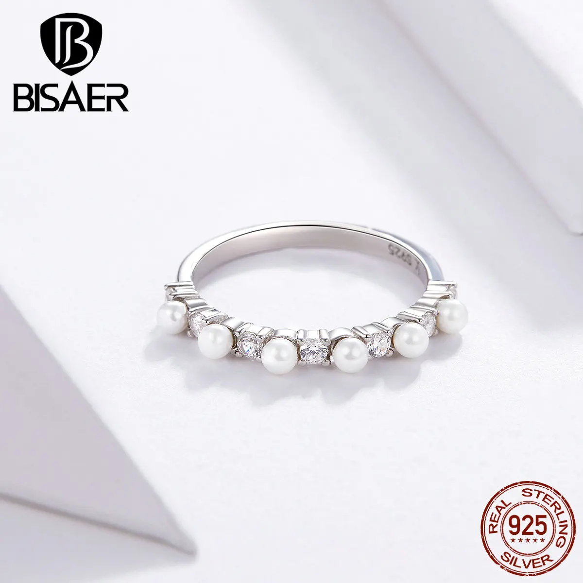 BISAER, простое кольцо, 925 пробы, серебро, простая жизнь, Пресноводный Жемчуг, кольца на палец для женщин, свадебное, обручальное, ювелирное изделие EFR039