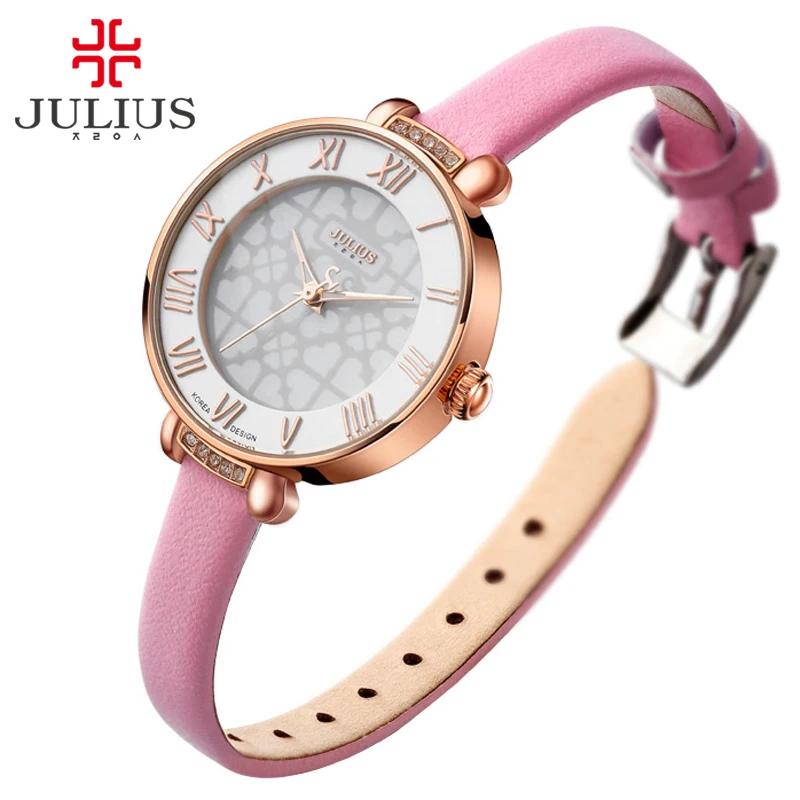 JULIUS JA 869 новые женские модные наручные часы с бриллиантами Кожаный ремешок тонкий