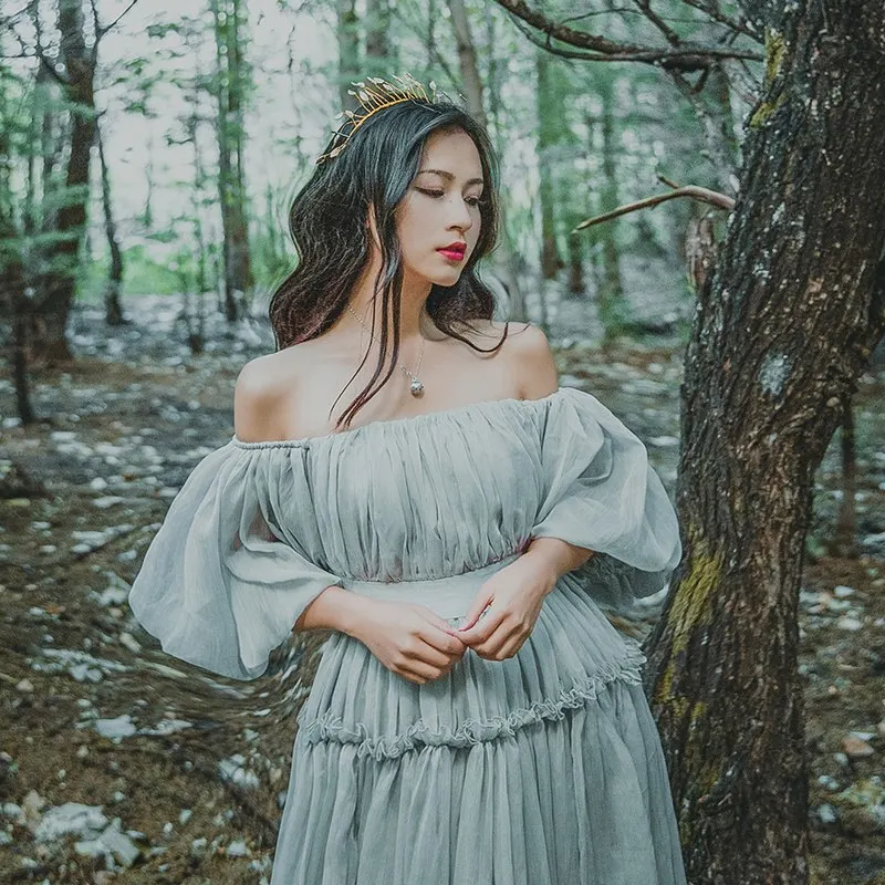 Женское платье однотонное с вырезом лодочкой рукав лепесток длинное пляжное