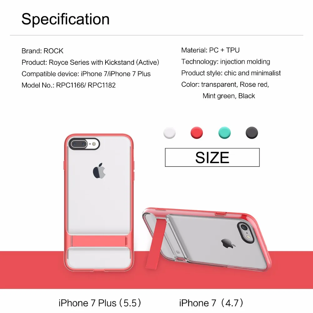Чехол Rock для iPhone 7, 7 Plus, серия Royce, с подставкой, TPU+ PC, прозрачный чехол для телефона, для iPhone 7 Plus, чехол для телефона, роскошный