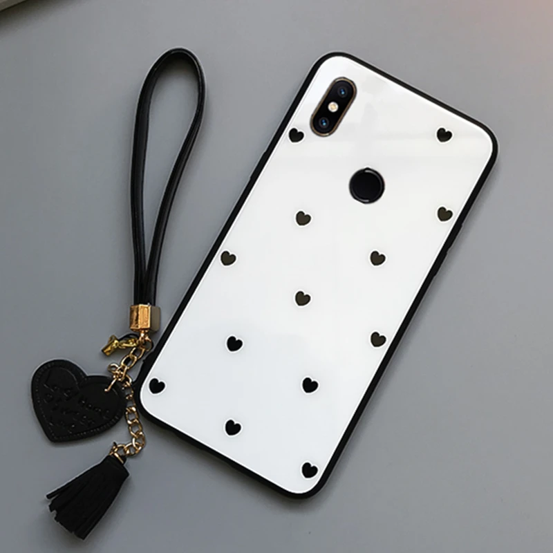 BONVAN Tempered Glass Case For Samsung Galaxy M30 M20 M10 love Heart Cover Tassel lanyard phone Fundas | Мобильные телефоны и
