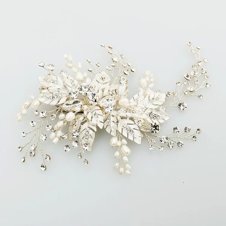 Серебряный зажим для волос с пресноводным жемчугом и цветком | Украшения