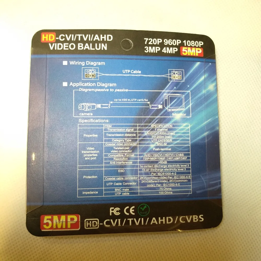 5mp HD CVI/TVI/AHD пассивный видео балун Поддержка камеры dahua HDCVI передача по UTP CAT5E/6