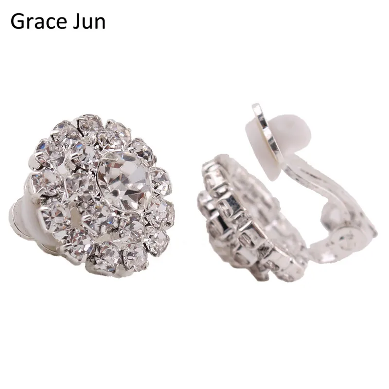 Бренд Grace Jun(TM), Новое поступление, двойные круглые стразы, клипсы, серьги, без пирсинга, для женщин, вечерние, очаровательные, ювелирные изделия, бижутерия