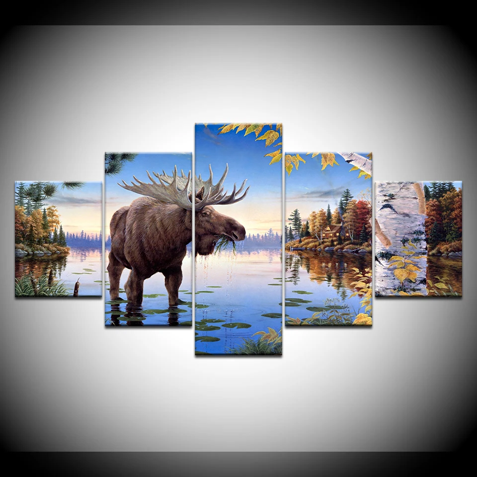Canvas painting scary cow in the water 5 murals art modular wallpaper poster print for living room home decor | Дом и сад