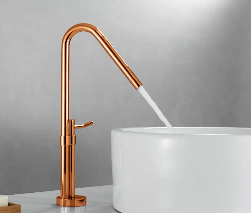 rose gold tall Смесители для ванной бассейна латунный Смеситель для раковины кран горячей и холодной одной ручкой бортике Золото/хром вращающийся кран - Цвет: rose gold tall