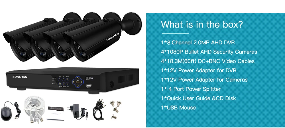 SUNCHAN 1080P 8CH Full HD AHD DVR камера безопасности Система 4*1080P DVR DIY видео комплект домашняя камера наблюдения