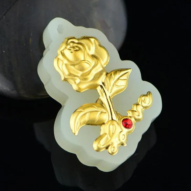 Модные Элегантные Подвески из нефрита в виде цветка розы для женщин ожерелье