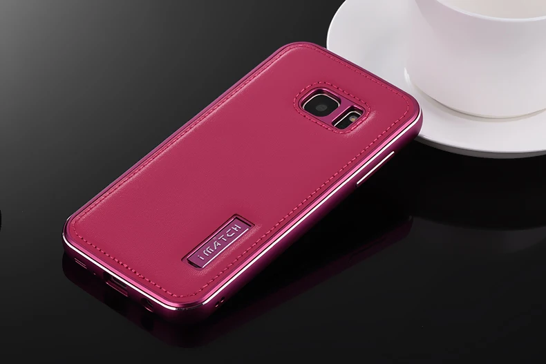 Чехол iMatch из натуральной кожи для samsung Galaxy S7/S7 Edge, жесткий алюминиевый металлический защитный бампер, чехол для телефона s - Цвет: red