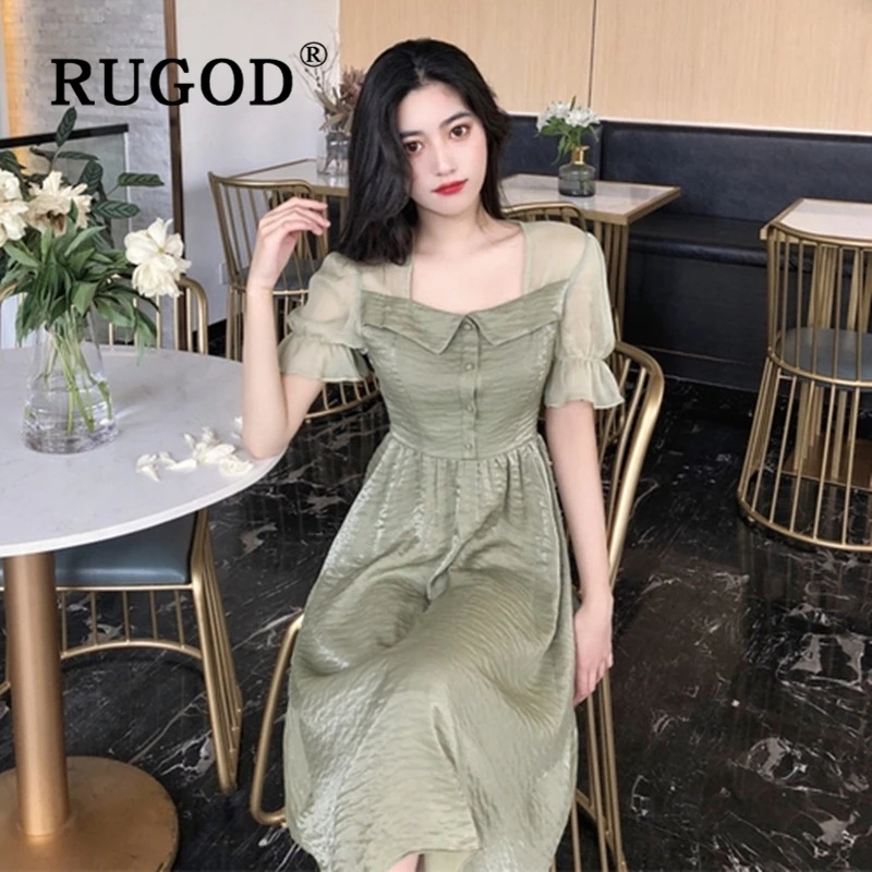 RUGOD офисное дамское платье миди с прожектором элегантное мягкое летнее пышными