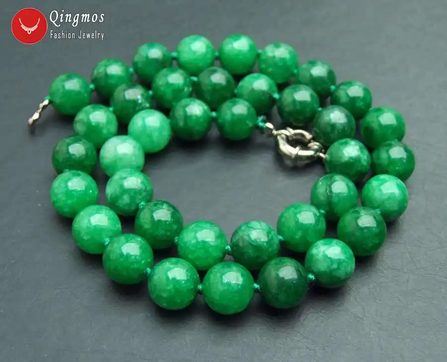 Qingmos модные натуральные нефриты ожерелье для женщин с 6 мм круглые темно-зеленые