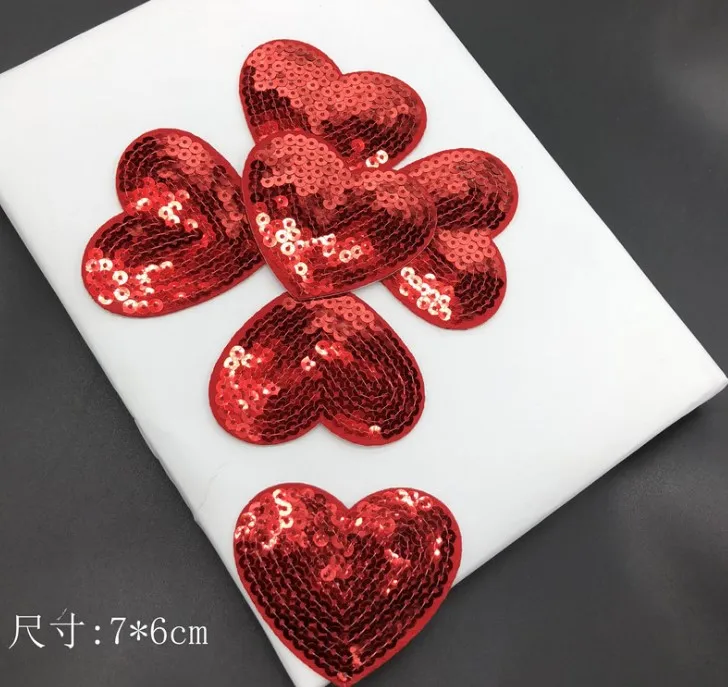 5Pcs Sequins Red Heart Patches For Pant/Clothing Embroidered Iron On Fabric Applique Accessories Diy Decoration Repair Patch | Дом и сад