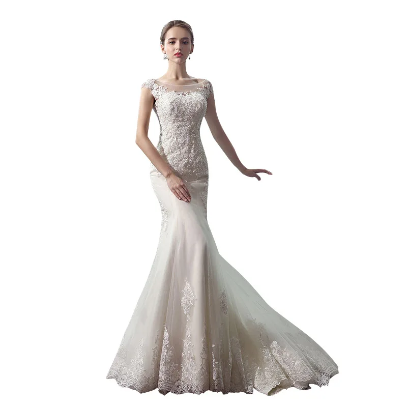Vestido De Noiva 2021 свадебное платье с круглым вырезом и шлейфом роскошное кружевное